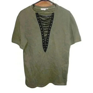 Women's Dance&Marvel Green Blouse Size Small Short Sleeve Lace V Neck